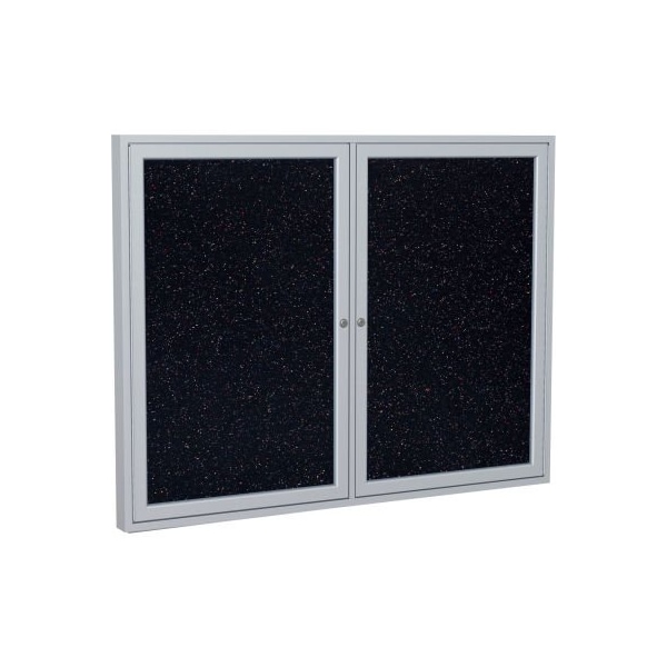 Ghent Enclosed Bulletin Board, 2 Door, 60"W x 36"H, Confetti Recycled Rubber/Silver Frame PA23660TR-CF - main
